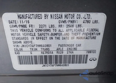 2017 Infiniti Q50 2.0T Base z USA, uszkodzony, nr VIN JN1CV7AP7HM640801